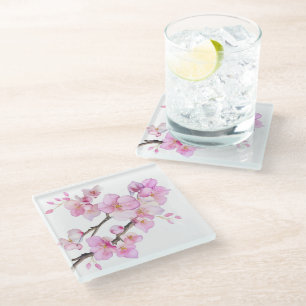 Mooie roze aquarel kersenbloesems glazen onderzetter