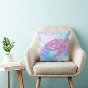 Mooie Roze Aquarel Zeeschildpad Worp Kussen
