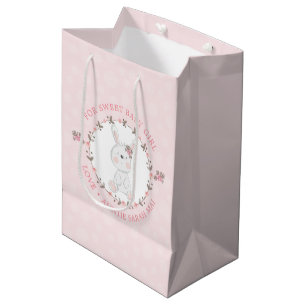 Mooie Roze Baby Konijn Bloemenkrans Gepersonalisee Medium Cadeauzakje