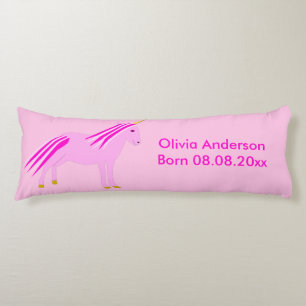 Mooie Roze Baby Meisje Eenhoorn Aangepaste Geboort Lichaamskussen