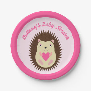 Mooie Roze Baby Meisje Egel Baby Shower Papieren Bordje
