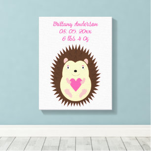 Mooie Roze Baby Meisje Egel Op Maat Canvas Afdruk