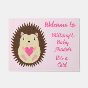 Mooie Roze Baby Meisje Egel Op Maat Deurmat