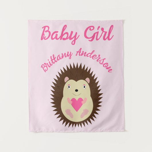 Mooie Roze Baby Meisje Egel Op Maat Wandkleed (Voorkant)