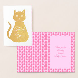 Mooie Roze Baby Meisje Kat Baby Shower Bedankt Folie Kaarten