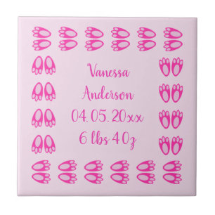 Mooie Roze Baby Meisje Konijnenpoten Pasen Custom Tegeltje