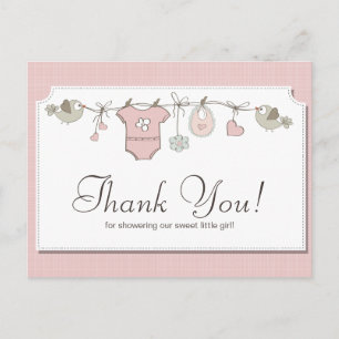 Mooie Roze Babykleren   Baby Shower Bedankt Briefkaart