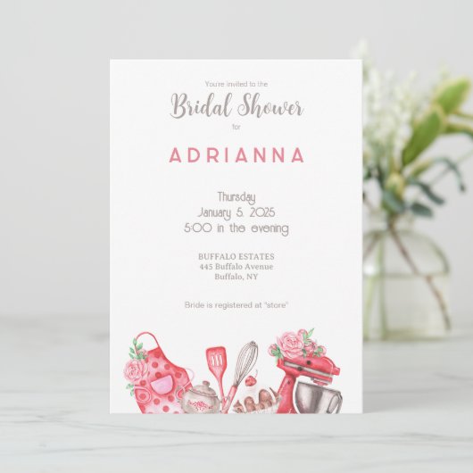 Mooie roze bakken bruids douche uitnodiging (Staand voorkant)