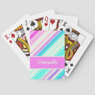 Mooie Roze Blau Paarse Strepen Pas Naam Aan Pokerkaarten
