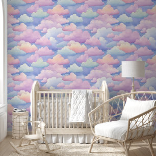 Mooie Roze Blauw Oranje Pastel Wolken Behang
