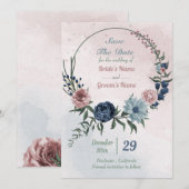mooie roze blauwe florale kreet save the date (Voorkant / Achterkant)