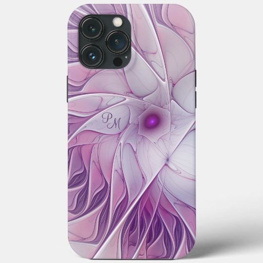 Mooie Roze Bloem Abstracte Fractale Initialen Case-Mate iPhone Case (Achterkant)