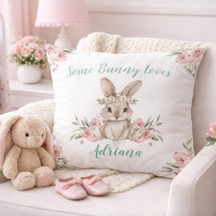 Mooie Roze Bloem Konijn Meisjes Babykamer Kussen