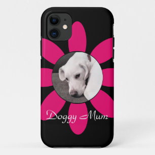 Mooie roze bloem Lijst Leuke Puppy Dog Zwart iPhone 11 Hoesje