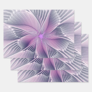 Mooie Roze Bloem Moderne Abstracte Fractale Kunst Inpakpapier Vel