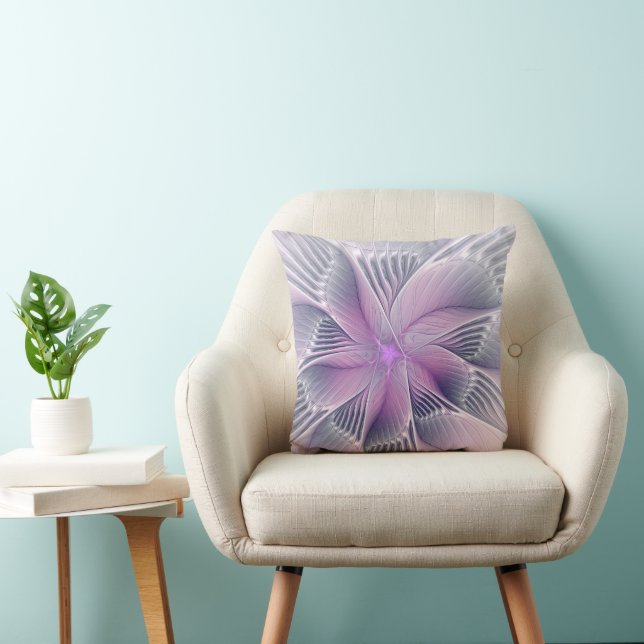 Mooie Roze Bloem Moderne Abstracte Fractale Kunst Kussen (Stoel)