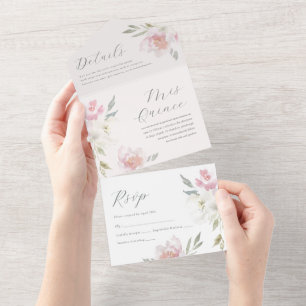 Mooie Roze Bloem Quinceanera 15 Jaar All In One Uitnodiging