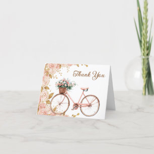 Mooie Roze Bloemen  Bike Baby shower Bedankkaart