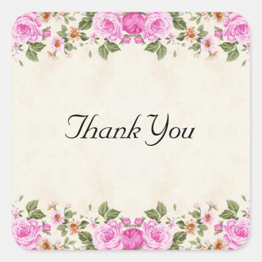 Mooie roze bloemen dank u vierkante sticker (Voorkant)