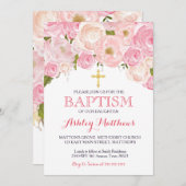 Mooie Roze Bloemen Dopen Uitnodiging (Voorkant / Achterkant)