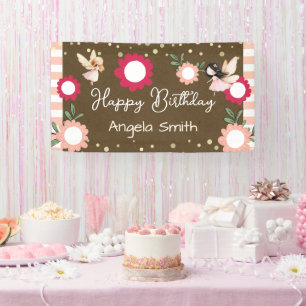 Mooie Roze Bloemen Fee Meisje Verjaardag Kraft Spandoek