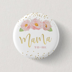 Mooie Roze Bloemen Gouden Accent Mama te zijn Ronde Button 3,2 Cm