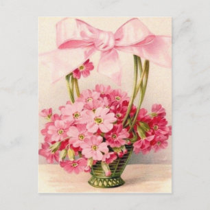 Mooie  roze bloemen in groene mand briefkaart