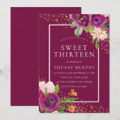 Mooie roze bloemen meisjes 13e verjaardag kaart (Voorkant / Achterkant)