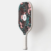 Mooie roze bloemen met textuur pickleball paddle (Links)