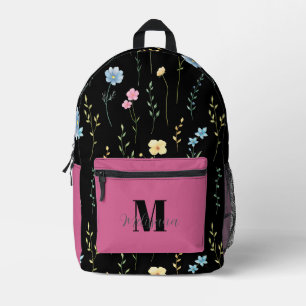 Mooie Roze Bloemen Monogram Naam Bedrukte Rugzak