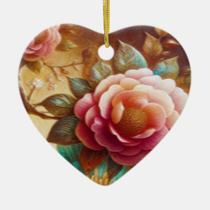 Mooie roze bloemen op een Valentijnsdag boom Keramisch Ornament