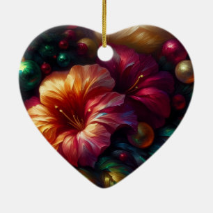 Mooie roze bloemen op een Valentijnsdagboom Keramisch Ornament
