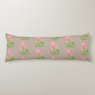 Mooie Roze Bloemen op Licht Beige Lichaamskussen