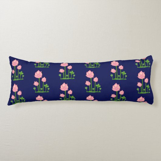 Mooie roze bloemen op Navy Blue Lichaamskussen (Voorkant)