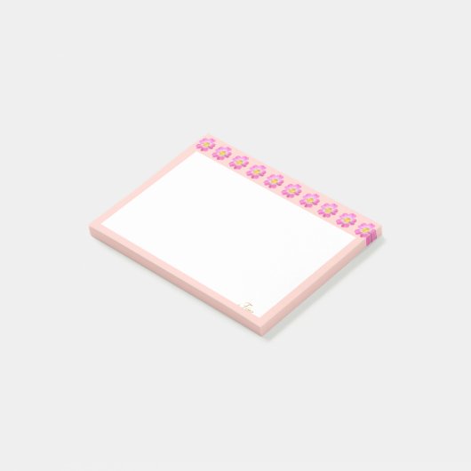 Mooie roze bloemen op roze en witte post-it® notes (Schuin)