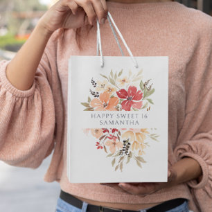 Mooie Roze Bloemen Persoonlijke Verjaardag Medium Cadeauzakje