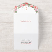 Mooie Roze Bloemen Trinity Kruis Meisje Doop All In One Uitnodiging (Buiten)