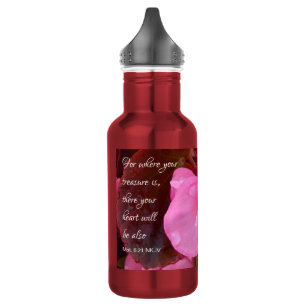 Mooie Roze Bloemen Uw Schat Bijbelvers Waterfles