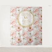 Mooie Roze Bloemen Verjaardag Foto Booth Banner Wandkleed (Voorkant)