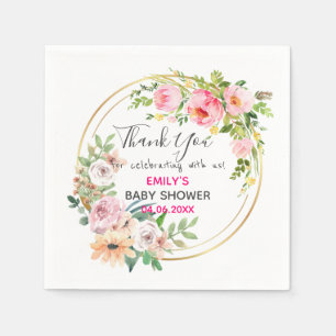 Mooie Roze Bloemenkrans Bedankt Baby Shower Servet
