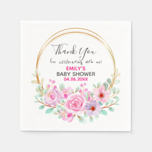 Mooie Roze Bloemenkrans Bedankt Baby Shower Servet