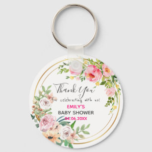 Mooie Roze Bloemenkrans Bedankt Baby Shower Sleutelhanger