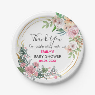 Mooie Roze Bloemenkrans Dank Je Baby Shower Papieren Bordje