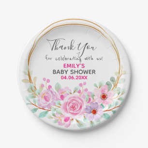 Mooie Roze Bloemenkrans Dank Je Baby Shower Papieren Bordje