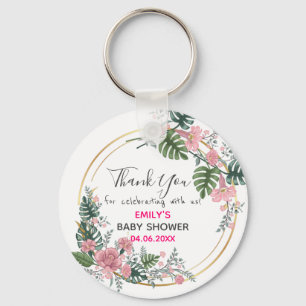 Mooie Roze Bloemenkrans Dank Je Wel Baby Shower Sleutelhanger