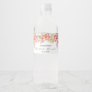 Mooie Roze Bloemige Aquarel   Bruidsdouche Waterfles Etiket