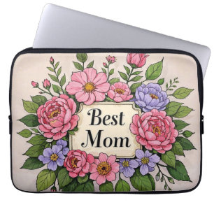 Mooie roze bloemige beste moeder laptop sleeve