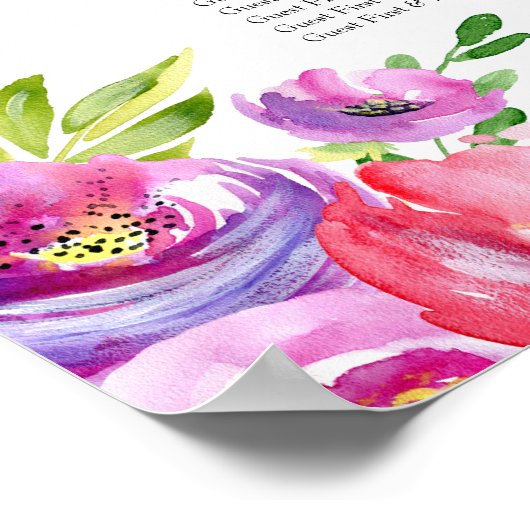 Mooie Roze Bloemige Bruiloftszitplaatsenkaart Poster (Hoek)