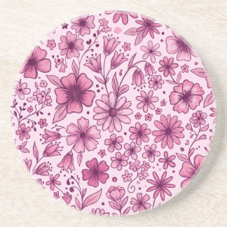 Mooie Roze Bloemige Wilde Bloemen Zandsteen Onderzetter