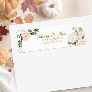 Mooie Roze Bloemige Witte Pompoen Herfst Baby Show Etiket